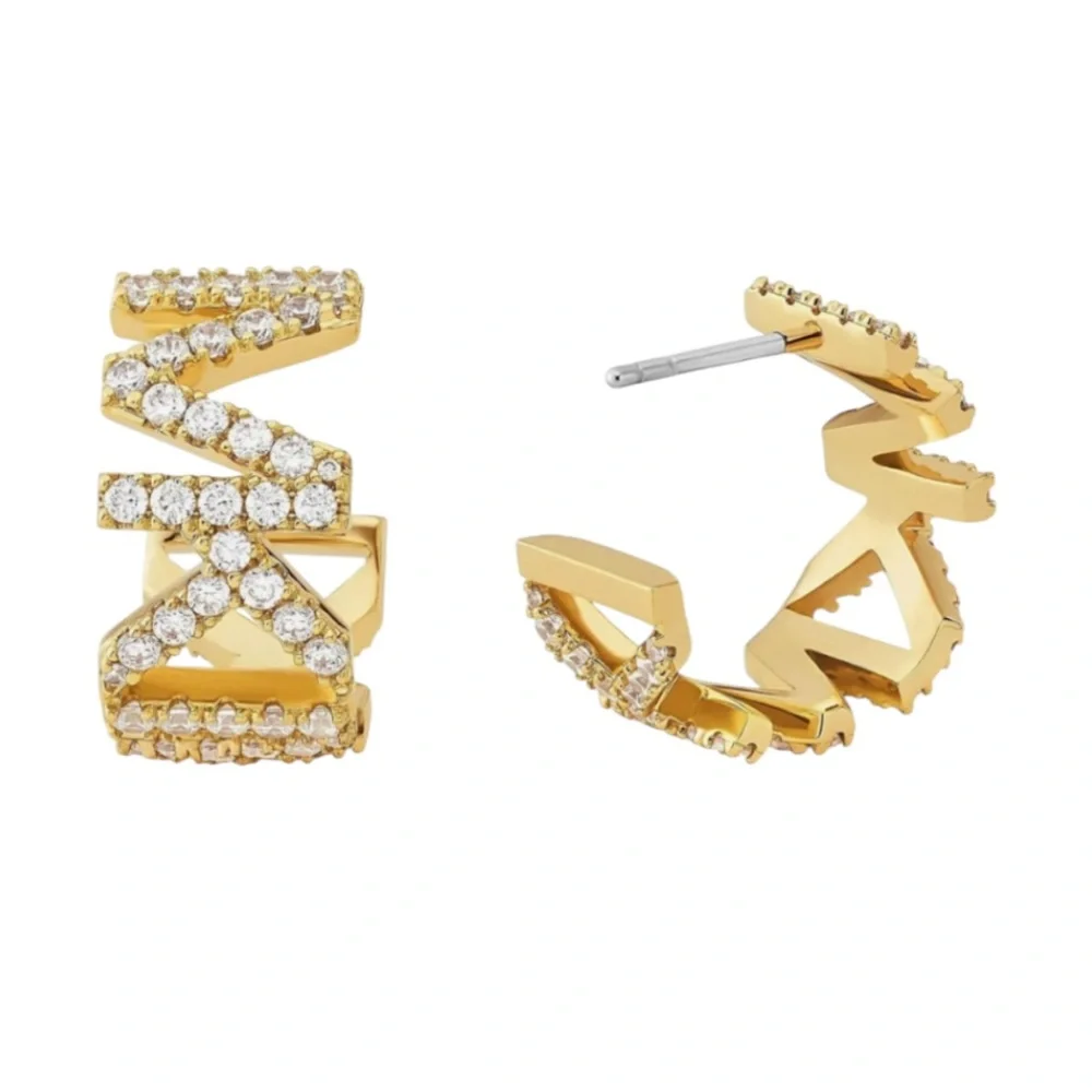 Michael Kors 14K Gold-Plated Brass Logo Huggie earrings. - Picture 2 of 6